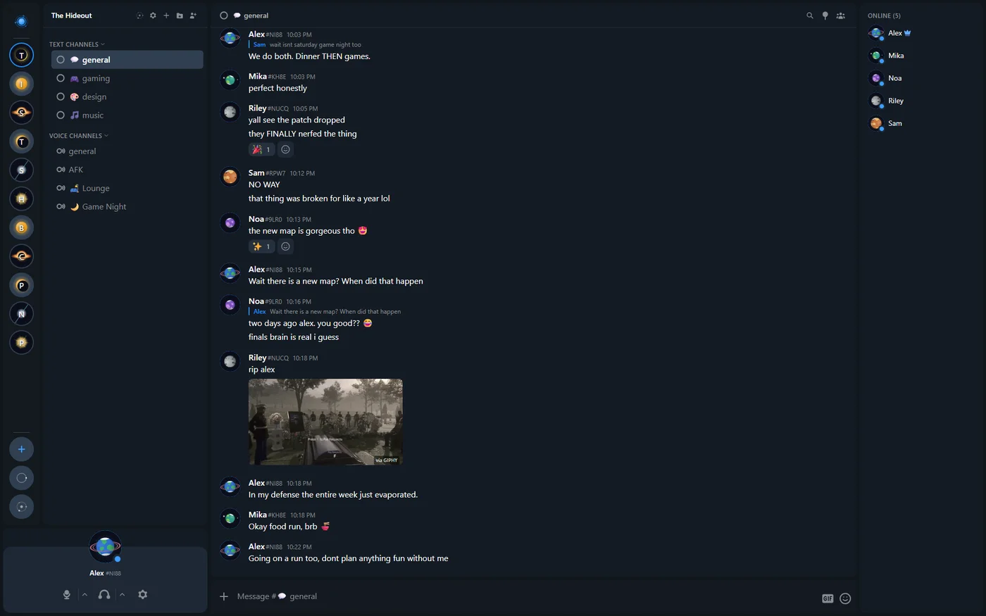 Orbitr chat interface: channel sidebar, messages, and member list