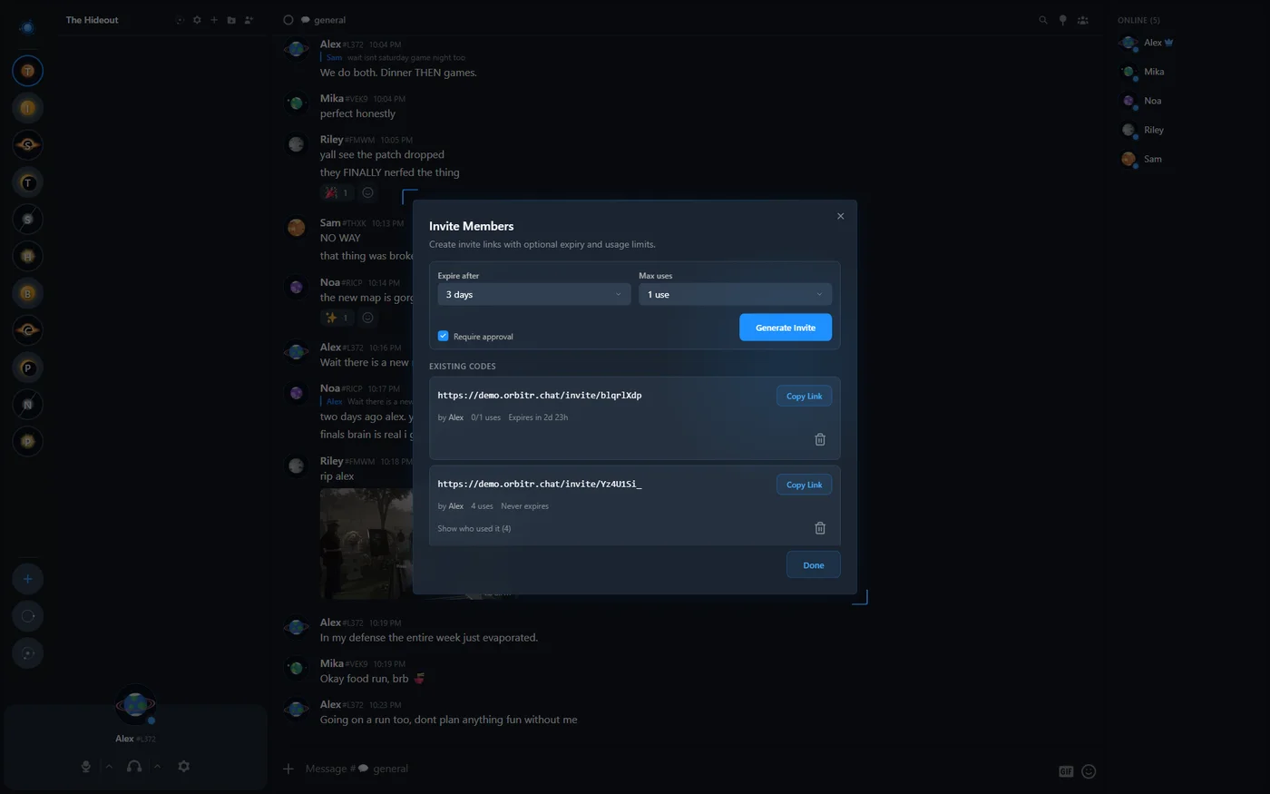A generated invite link ready to share