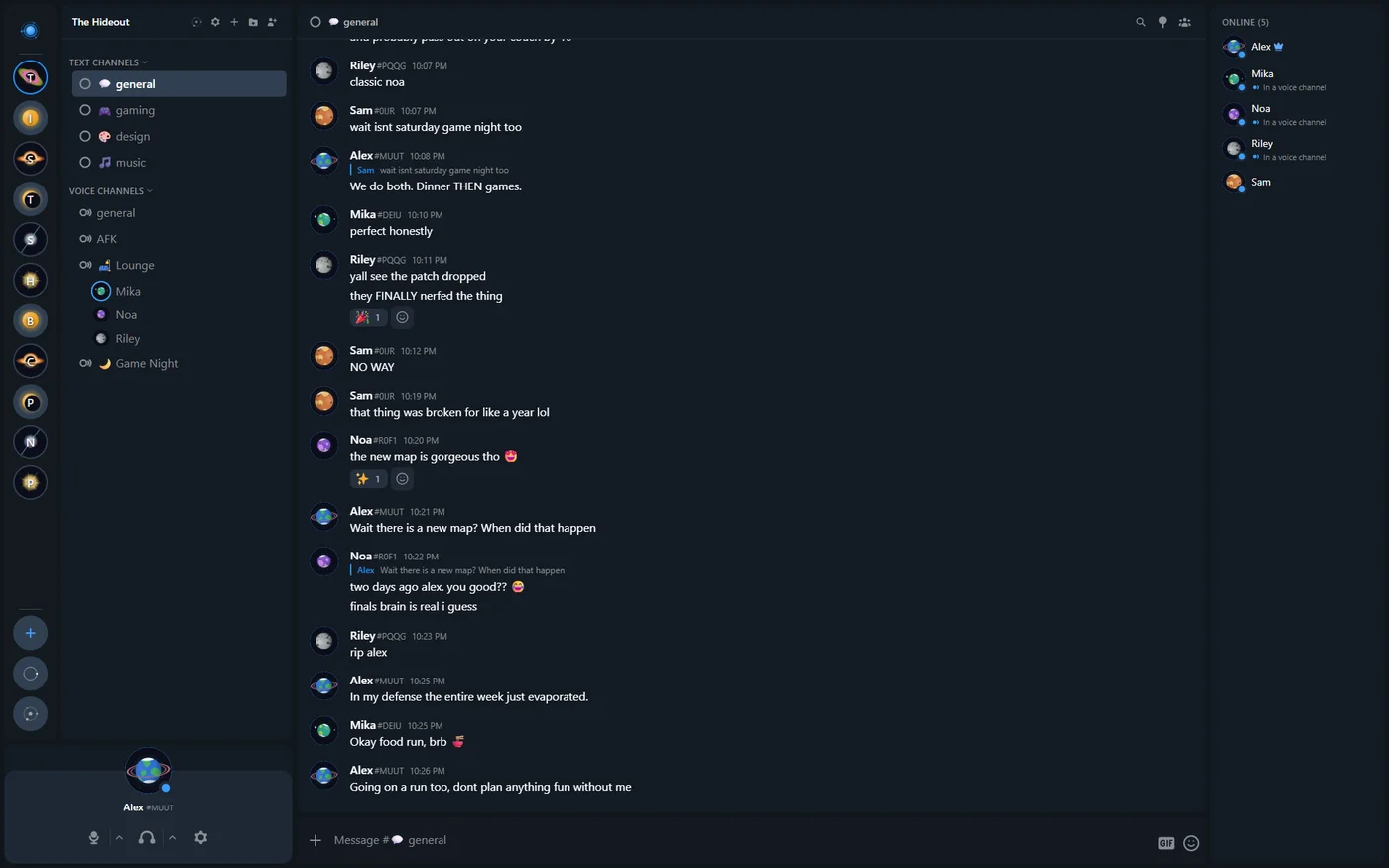 Voice channels in the channel sidebar